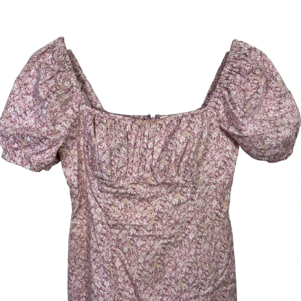 ASTR the Label Mini Dress Medium Mauve Pink Floral Square Neck Puff Sleeve - Picture 2 of 8
